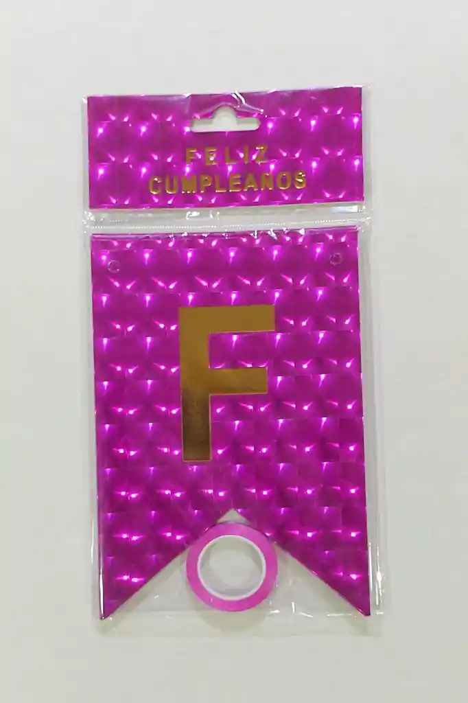Banderín Fiesta Feliz Cumpleaños Fucsia Con Letra Dorada