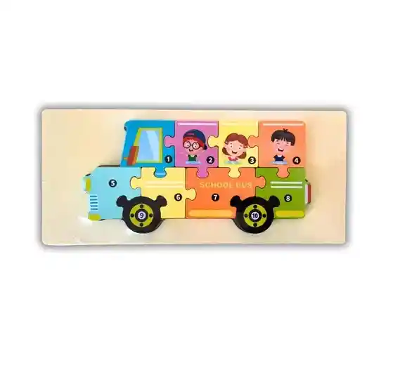 Juguete Didactico Rompecabezas En Madera Motivo Autobús