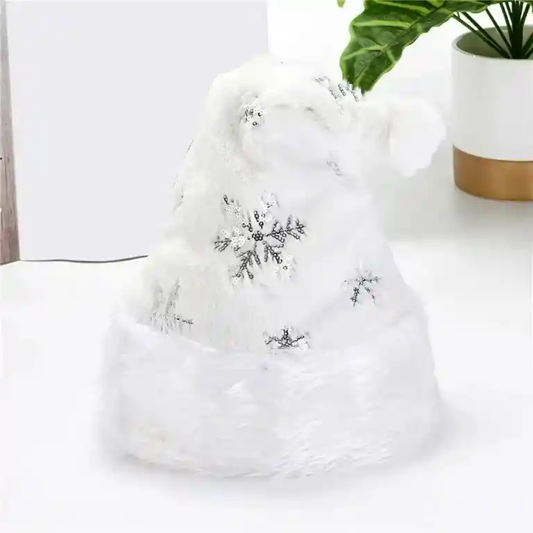 Gorro De Navidad Sombrero Tradicional Navideño Fino Blanco Felpa Nieve