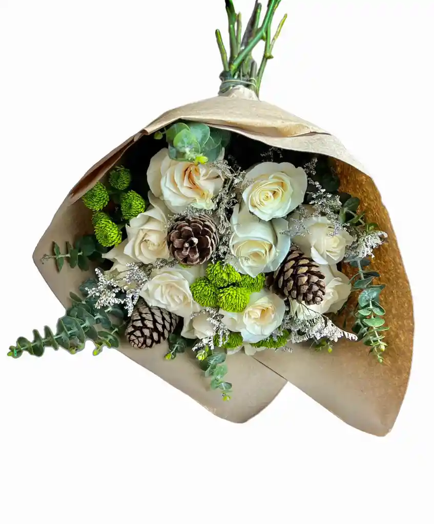Ramo Rosas Blancas Con Piñas/navidad