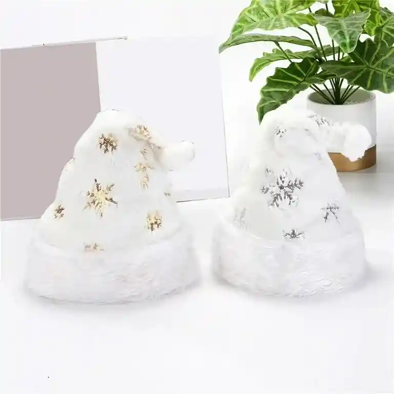 Gorro De Navidad Sombrero Tradicional Navideño Fino Blanco Felpa Nieve