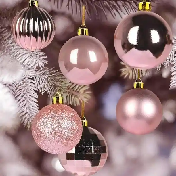 Bolas Navideñas Set Diseños Surtidos 12 Esferas Navidad Oro Rosa Pequeñas