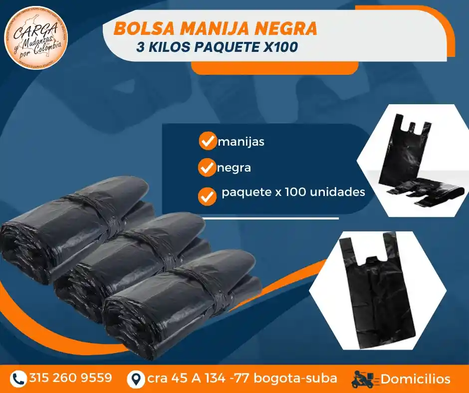 Bolsa De Manija De 3 Kilos Negra X 100 Unidades - Empaque Y Embalaje