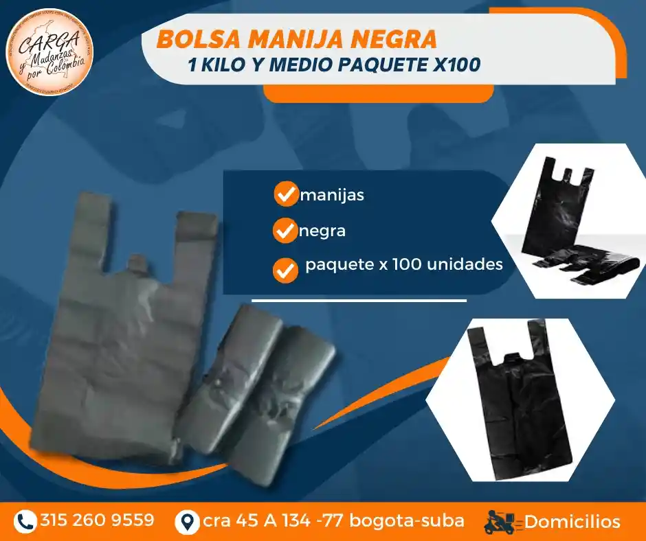 Bolsas De Manija Negra De Kilo Y Medio 100 Unidades Empaque Y Embalaje