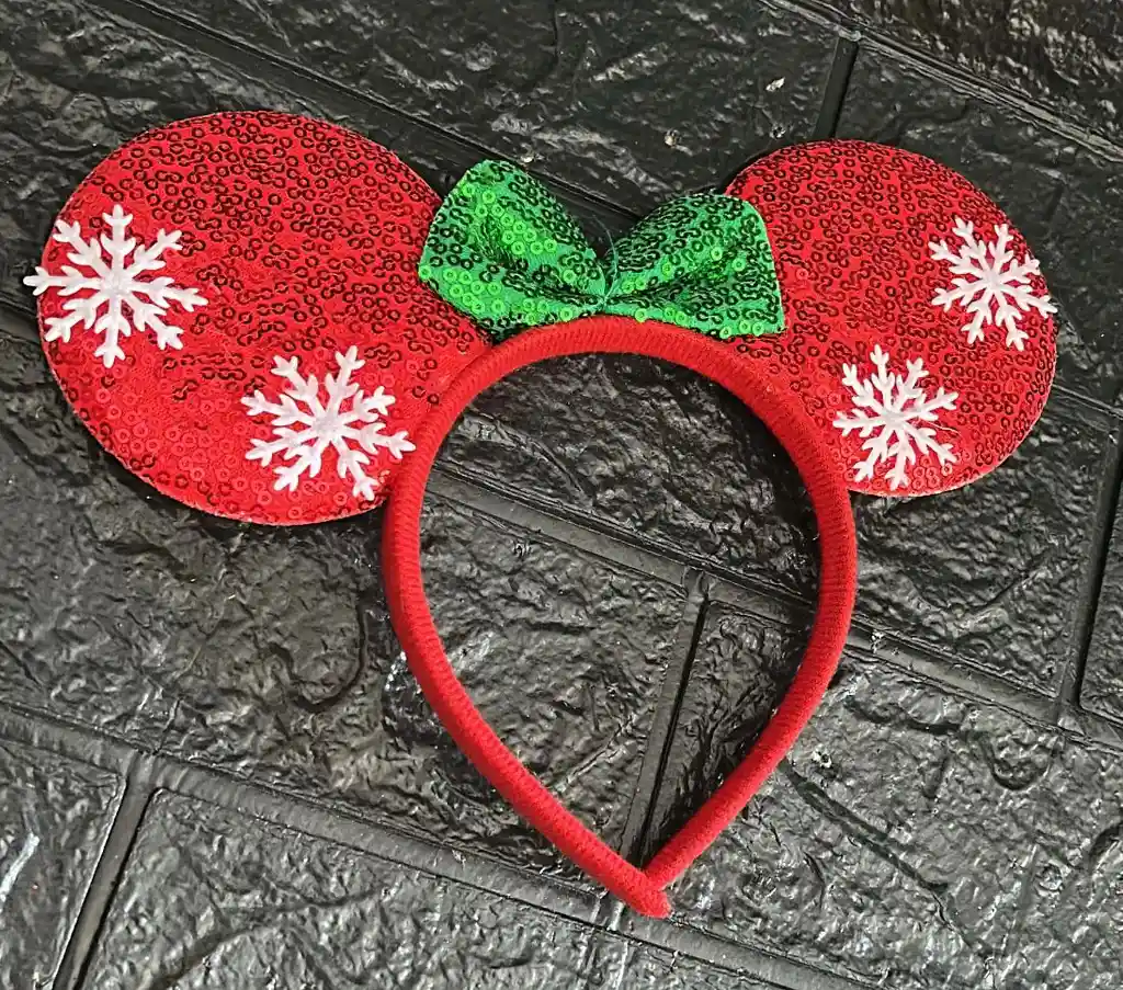 Diadema O Balaca Navidad Orejas Lentejuelas Rojas