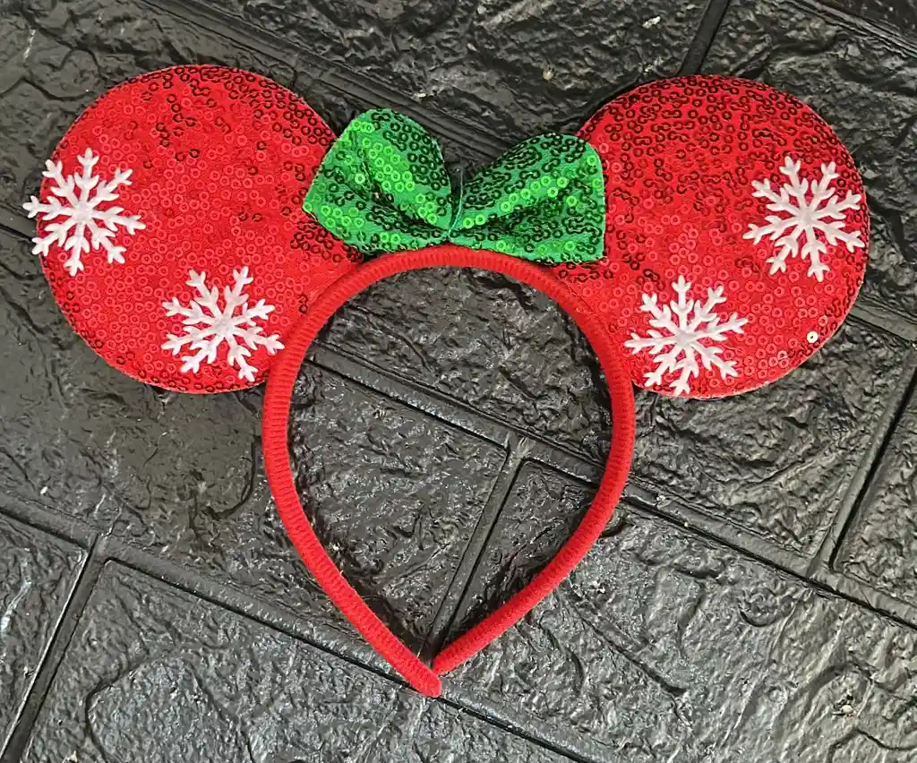 Diadema O Balaca Navidad Orejas Lentejuelas Rojas