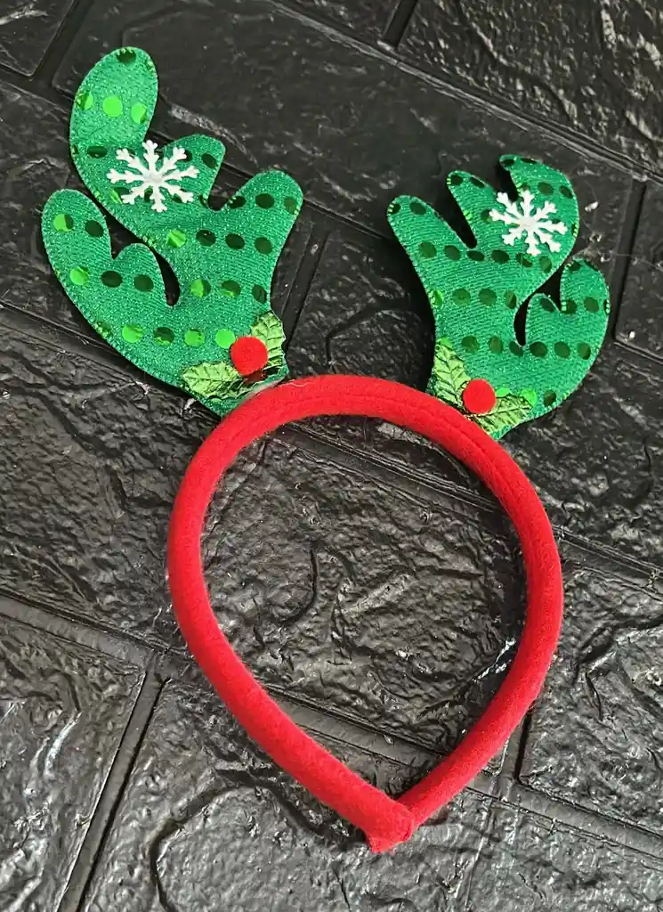 Diadema O Balaca Navidad Reno Puntos Verdes