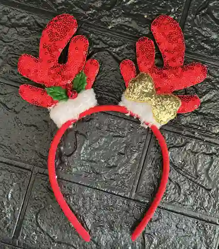Diadema O Balaca Navidad Reno Lentejuelas Rojas