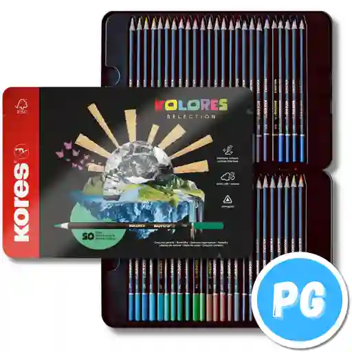 Caja Color Kores Selection X50 Unds Caja Metalica