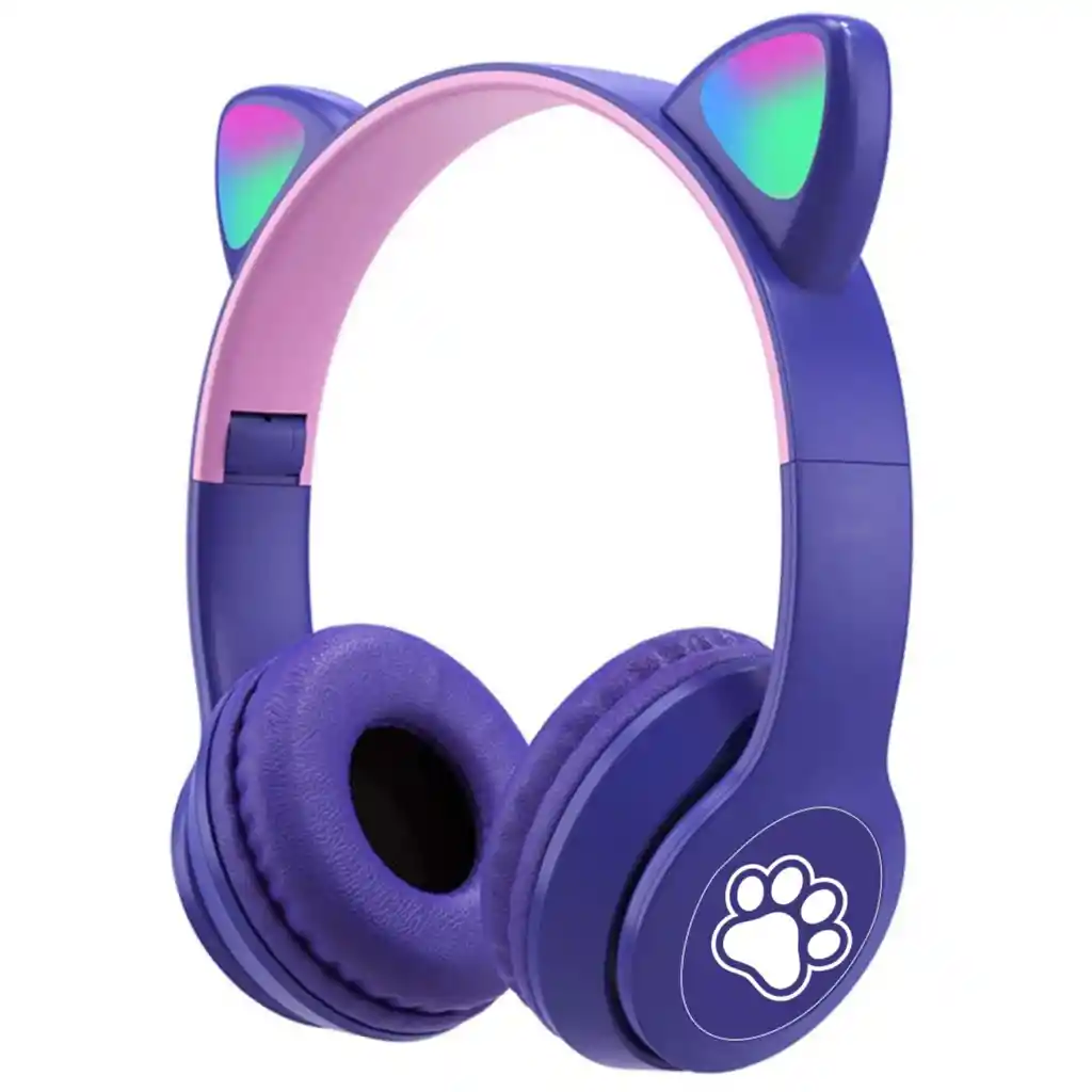 Diadema Audifonos Niña Bluetooth Orejas De Gato Luz Rgb Mz03