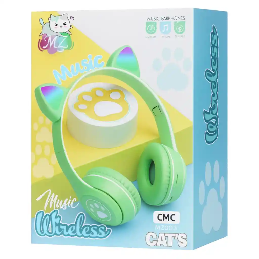 Diadema Audifonos Niña Bluetooth Orejas De Gato Luz Rgb Mz03