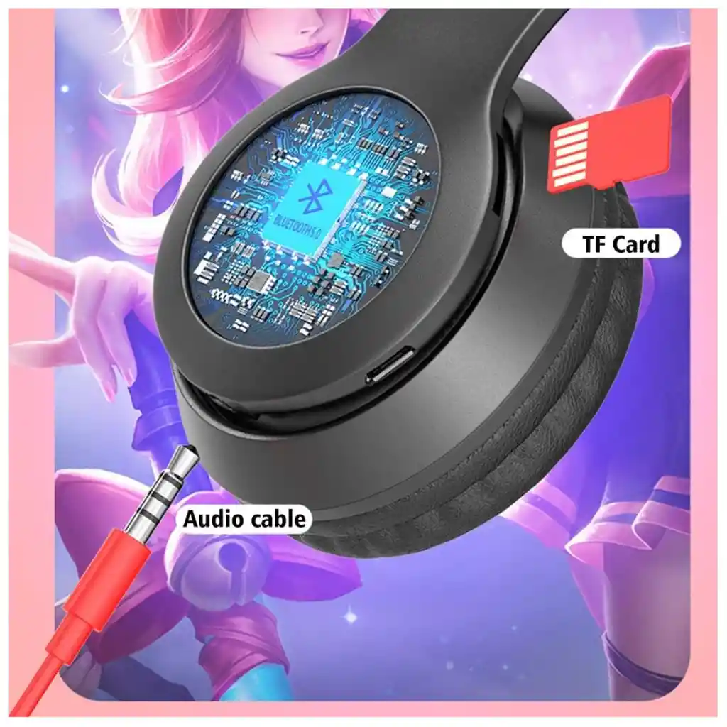 Diadema Audifonos Niña Bluetooth Orejas De Gato Luz Rgb Mz03