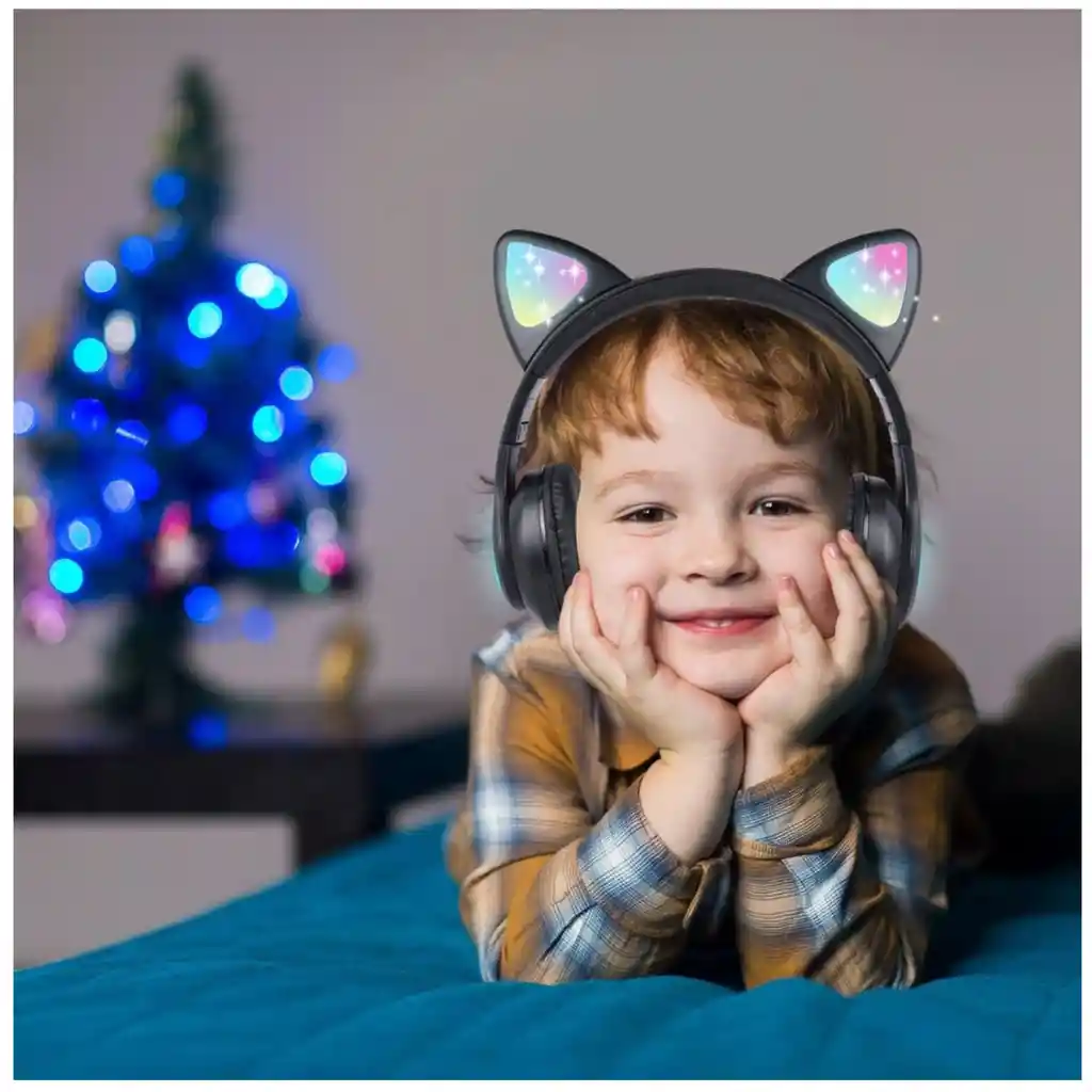 Diadema Audifonos Niña Bluetooth Orejas De Gato Luz Rgb Mz03