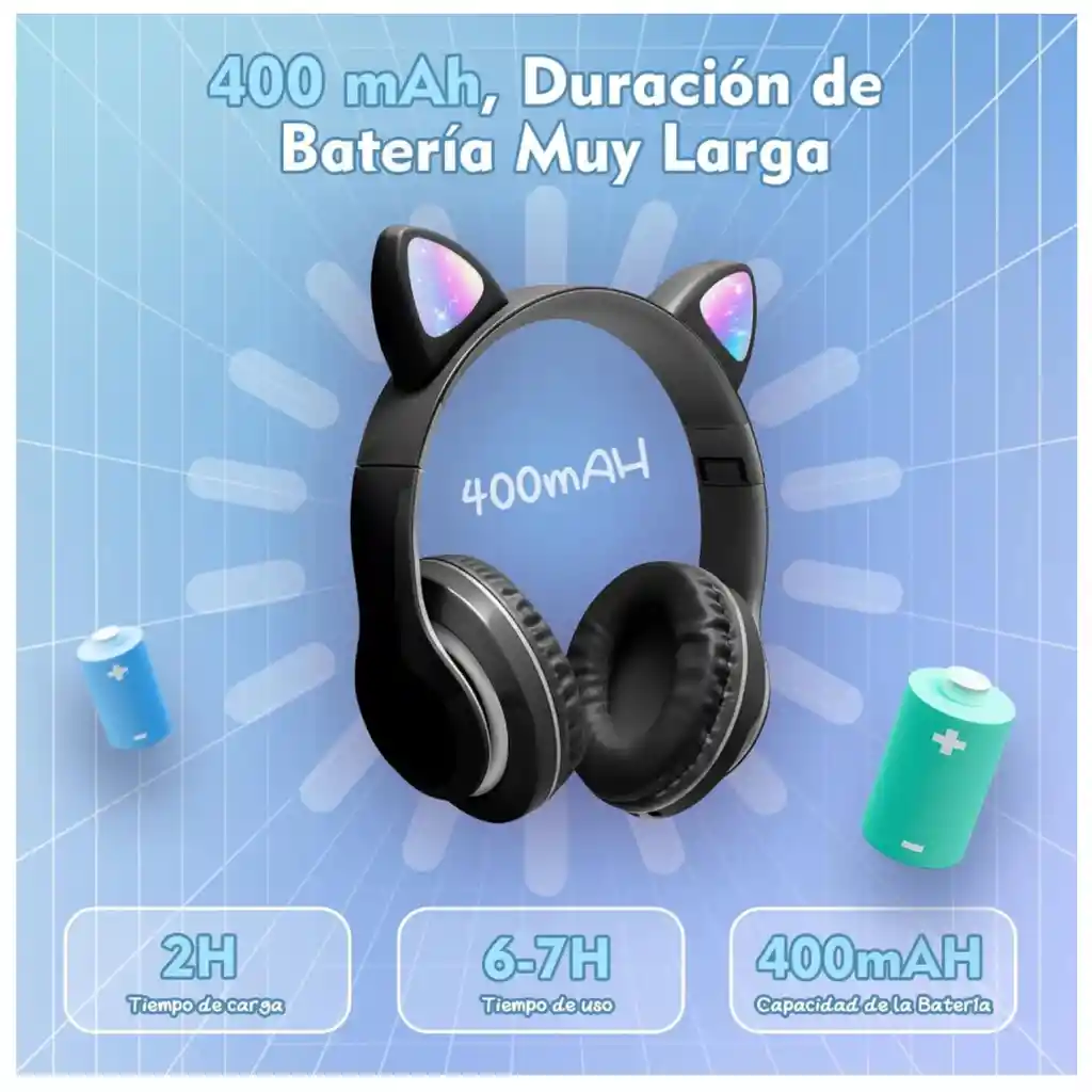 Diadema Audifonos Niña Bluetooth Orejas De Gato Luz Rgb Mz03