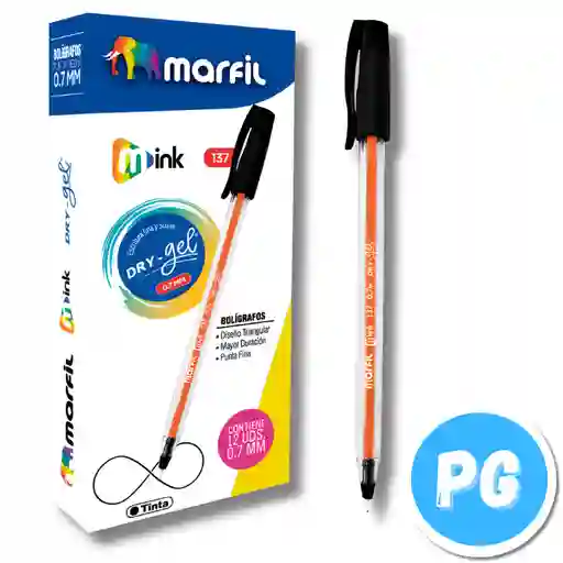 Caja Esfero Marfil 0.7mm Semigel X12 Unds Negro De Tapa