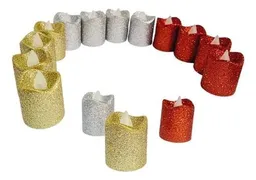 Vela Chiquita Navideña Plateada Escarchada Con Luz De Colores