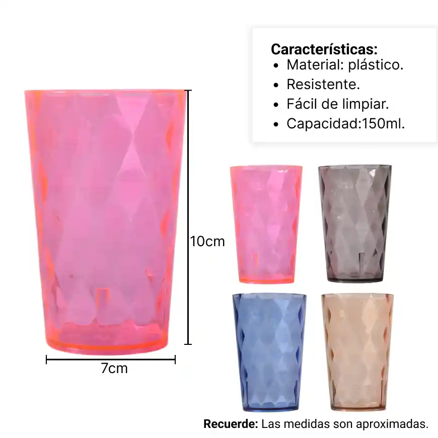 Vaso Plastico Varios Colores Dim:6x6x11cm