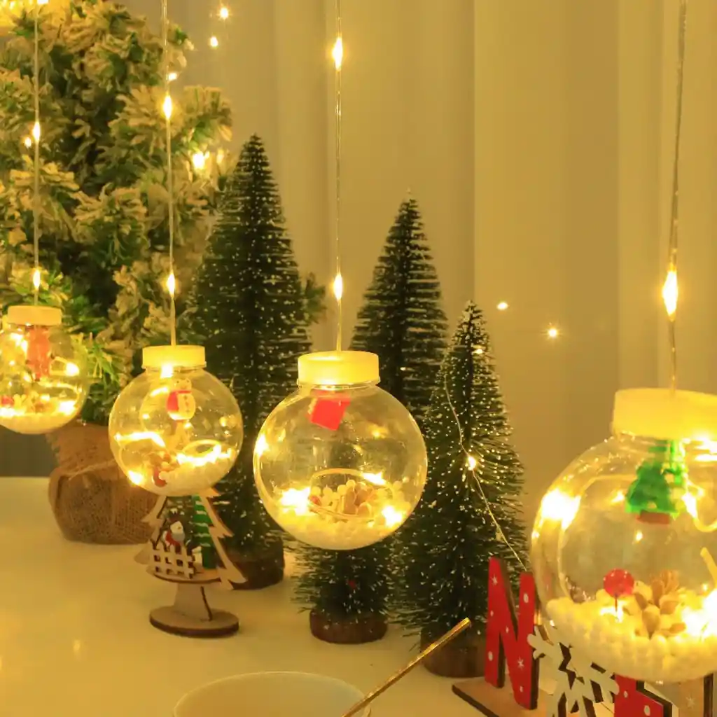 Cortina De Navidad Luz Led Cálidas Luces Esferas Nieve De Navidad 3m X 0.7m Decoración Navideña
