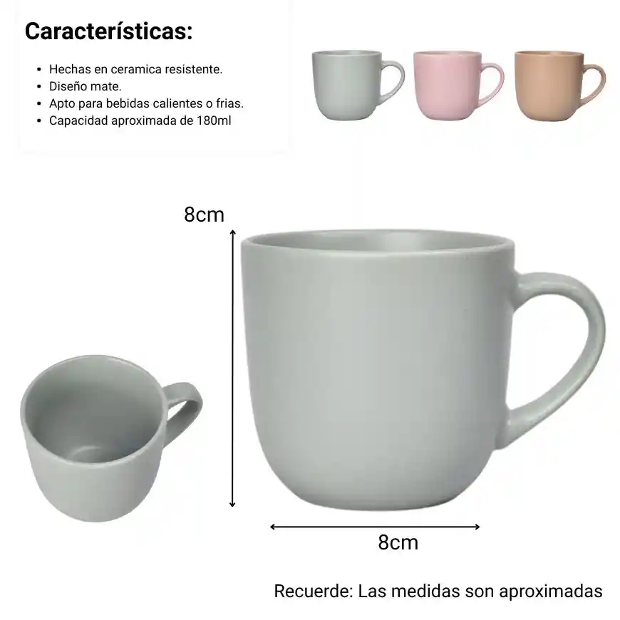 Mug Pocillo Ceramica 180ml Dim:8x8x7