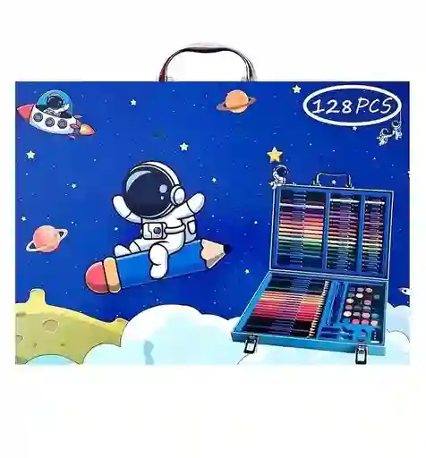 Set Kit De Arte Y Dibujo Tipo Maleta Astronauta 128 Piezas Para Niño Ref. 128-1
