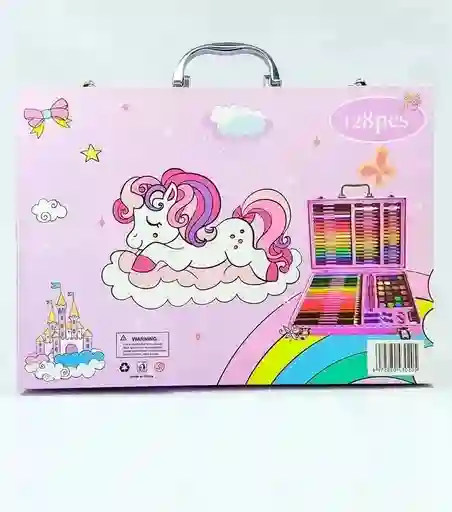 Set Kit De Arte Y Dibujo Tipo Maleta Unicornio 128 Piezas Para Niña Ref. 128-2