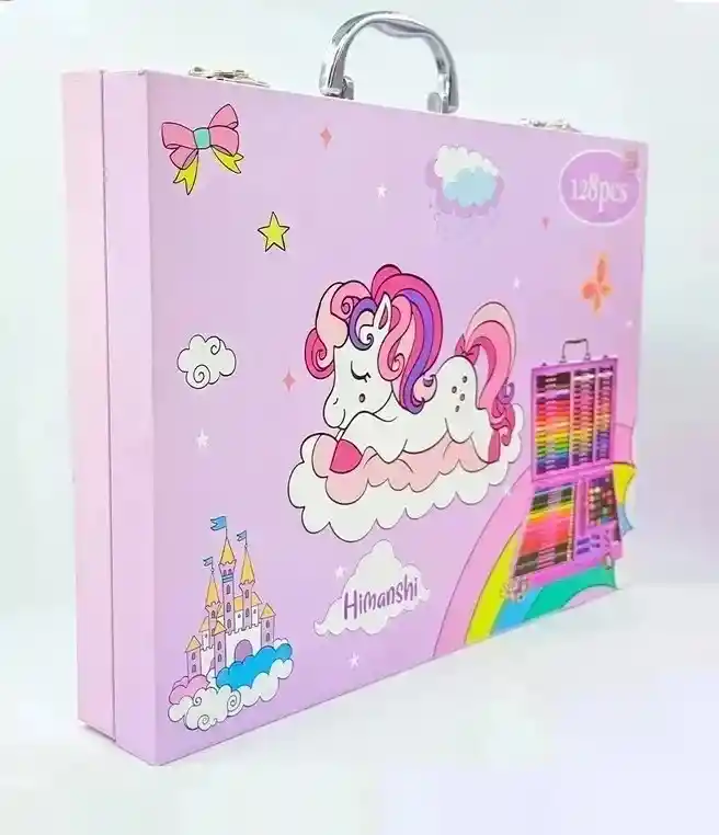 Set Kit De Arte Y Dibujo Tipo Maleta Unicornio 128 Piezas Para Niña Ref. 128-2