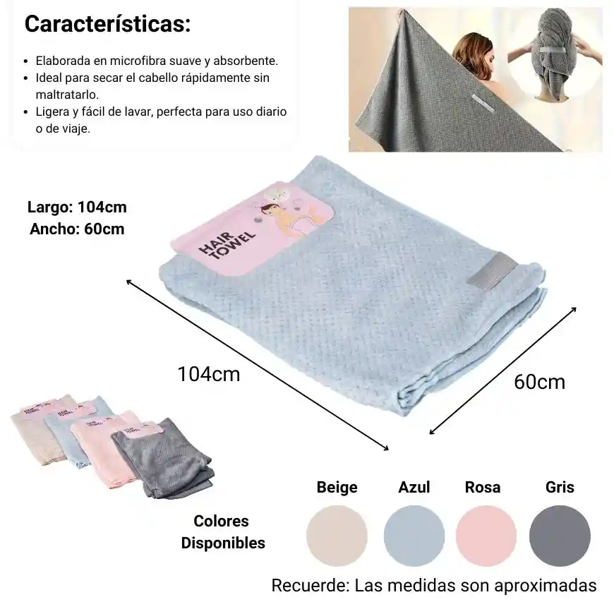 Gorro Microfibra Poliester Para Secar El Cabello