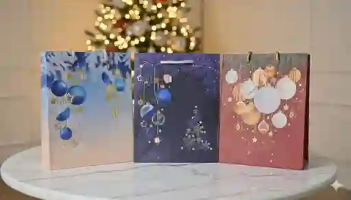 Bolsa De Regalo Navideña 18x23 Cm – Pequeña Diseños Invernales Sofisticados Y Elegantes