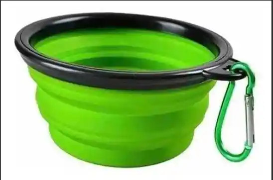 Plato De Goma Plegable Portátil De Mascotas Perro Y Gato Color Verde