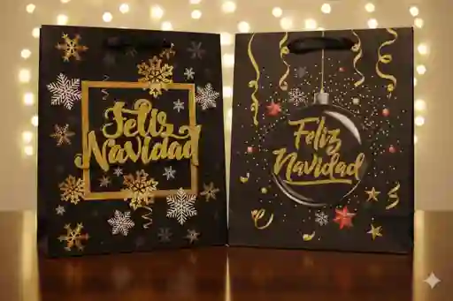 Bolsa De Regalo Navideña 18x23 Cm – Pequeña Cartulina Negra Elegante Y Lujosa Con Glitter Escarcha 3d