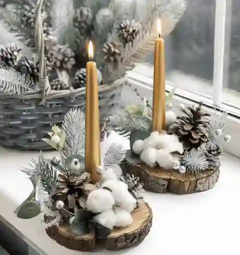 Centro De Mesa Navidad Vela De 24 Cm Dorada