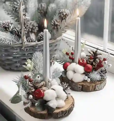 Centro De Mesa Navidad Vela De 24 Cm Plateada