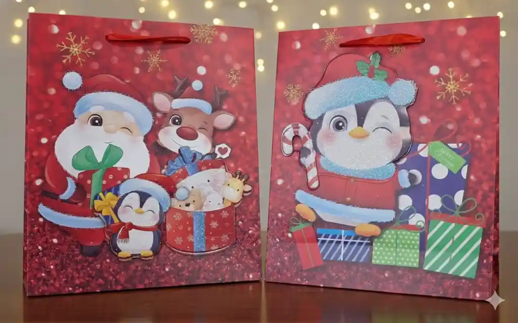 Bolsa De Regalo Navideña 18x23 Cm – Pequeña Glitter Rojo 3d Estilo Kawaii/adorable