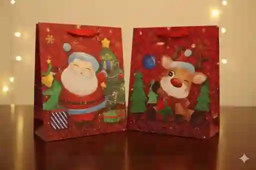 Bolsa De Regalo Navideña 18x23 Cm – Pequeña Glitter Rojo 3d Estilo Kawaii/adorable