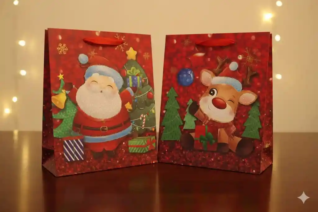 Bolsa De Regalo Navideña 18x23 Cm – Pequeña Glitter Rojo 3d Estilo Kawaii/adorable