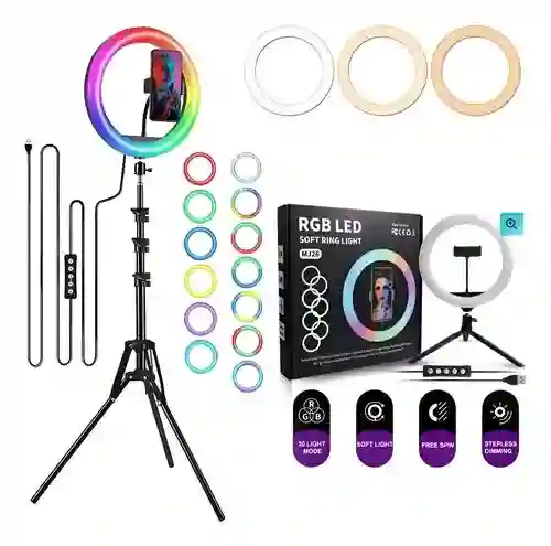 Aro De Luz 30cm Rgb + Trípode 2mts