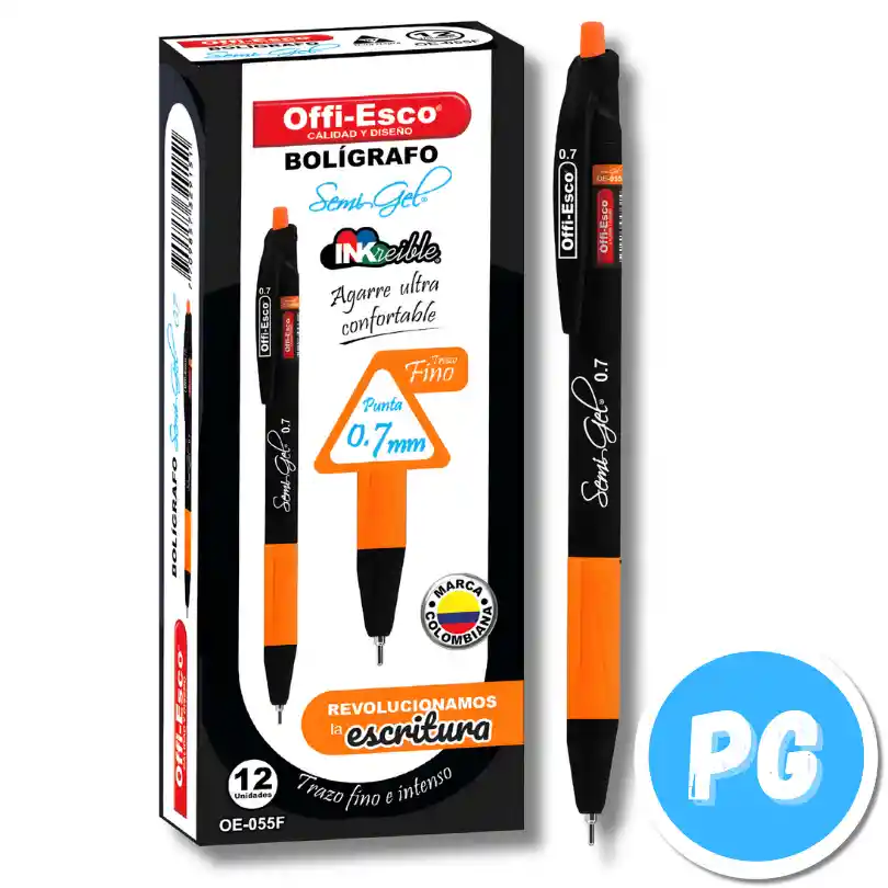 Esfero Offiesco 0.7mm Semigel Retractil Negro Agarre Ergonomico Oe 55f