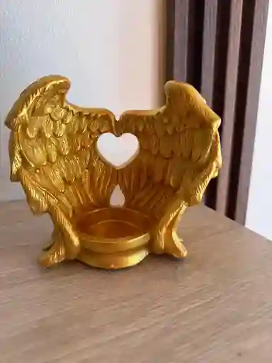 Portavelas / Candelabro Ángel Dorado Con Corazón - Decoración Religiosa Y Espiritual