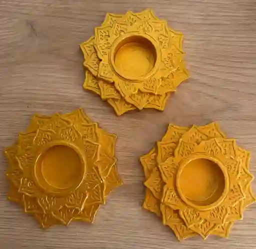Portavelas Dorado Mandala X3 – Decoración Espiritual Y Aromática