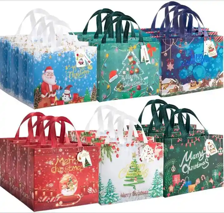 Bolsas Navideñas Cambrel Plásticas Con Asa (24x30 Cms )