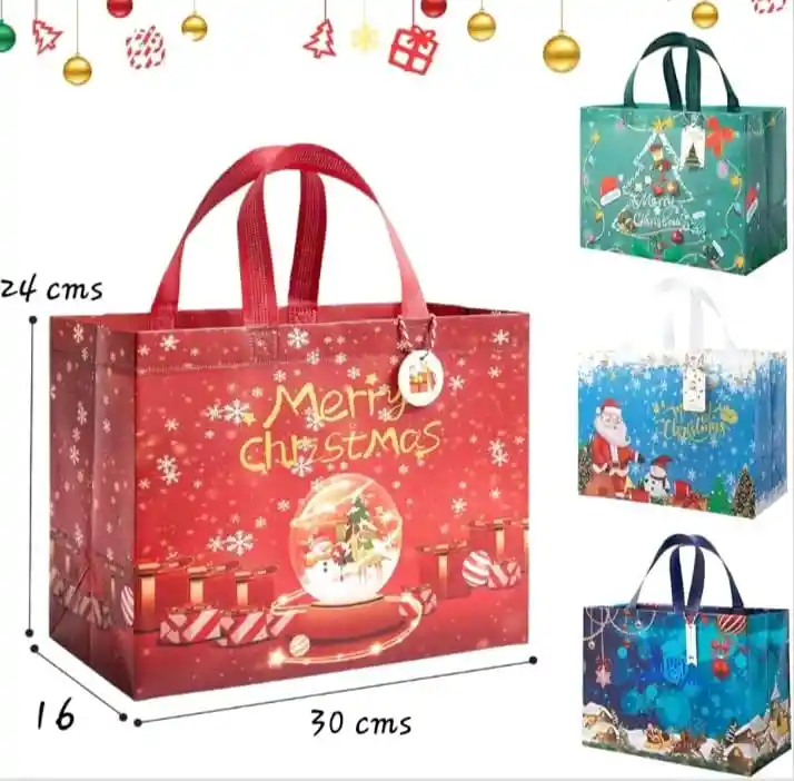 Bolsas Navideñas Cambrel Plásticas Con Asa (24x30 Cms )