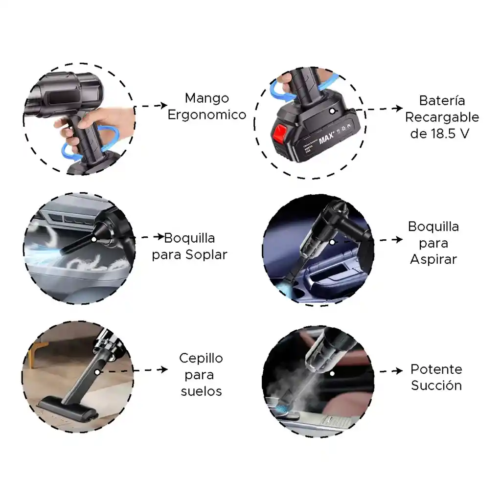 Aspiradora De Carro Inalámbrica Con Batería