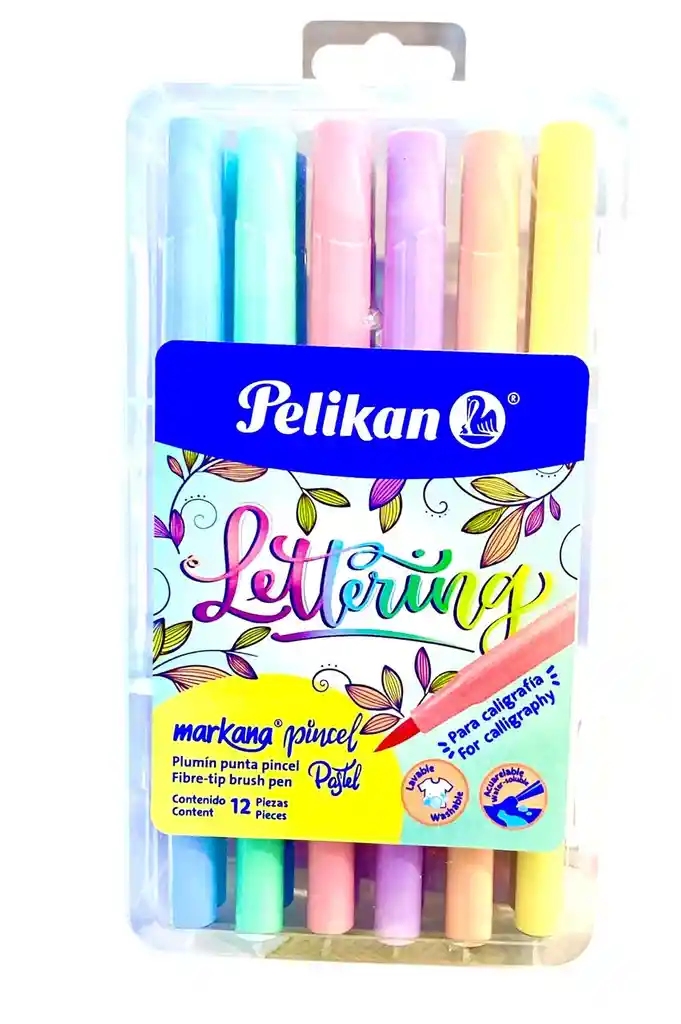 Plumones Markana Pelikan Lettring Punta Pincel Color Pastel X12