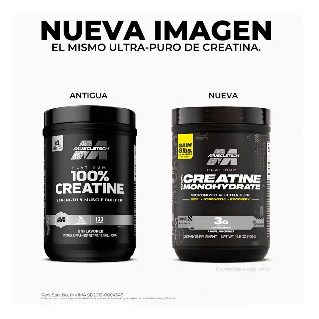 Creatina Monohidratada Platinum 100% 400 G 133 Servicios – Muscletech