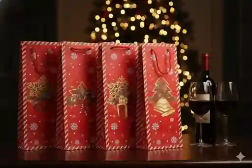 Bolsa De Regalo Para Botella Navideña 36x13 – Elegante, Clásica Y Con Toque De Lujo Festivo En Glitter Rojo