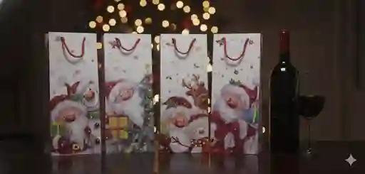 Bolsa De Regalo Para Botella Navideña 36x13 – Cálida, Familiar Y Tradicional Con Detalles En Glitter