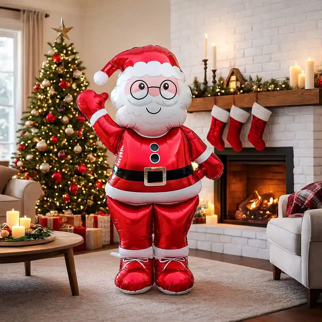 Navidad Globo Metalizado Extragrande Con Base Papá Noel