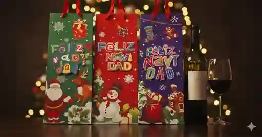 Bolsa De Regalo Para Botella Navideña 36x13 – Estilo Pop Moderno Y Festivo Con Dibujo Animado 3d Escarchado