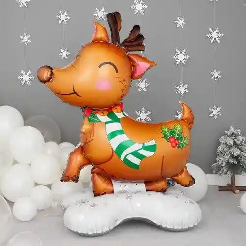 Navidad Globo Metalizado Extragrande Con Base Reno