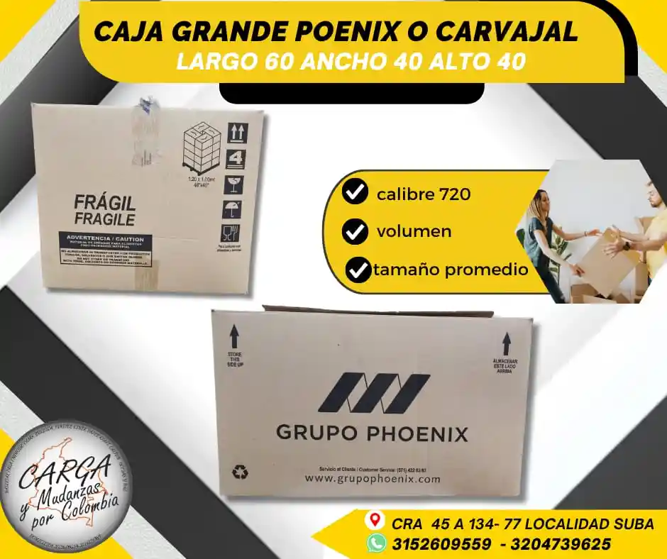 Caja De Carton Grande Carvajal O Poenix Largo 60 X Alto 40 X Ancho 40 Caja Para Mudanza Empaque Y Embalaje